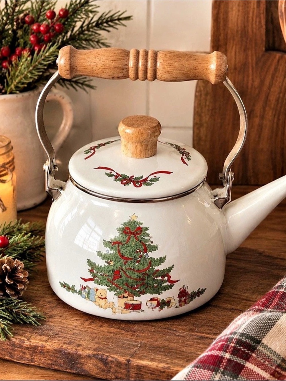 Vintage Christmas Tree Tea Kettle Teapot